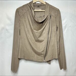 EUC BLANK NYC Moto Jacket Faux Suede Drape Front Asymmetrical Zip Tan Brown XS